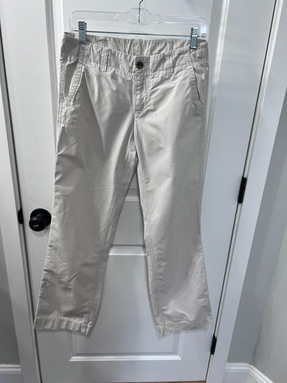 Women's Khaki Stripe Chino Pants Size 4 Regular 100% Cotton Straight Leg Casual